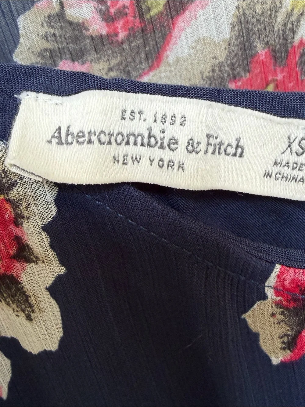 Abercrombie & Fitch EUC Navy Floral Maxi Dress with Pink and Cream Blooms XS